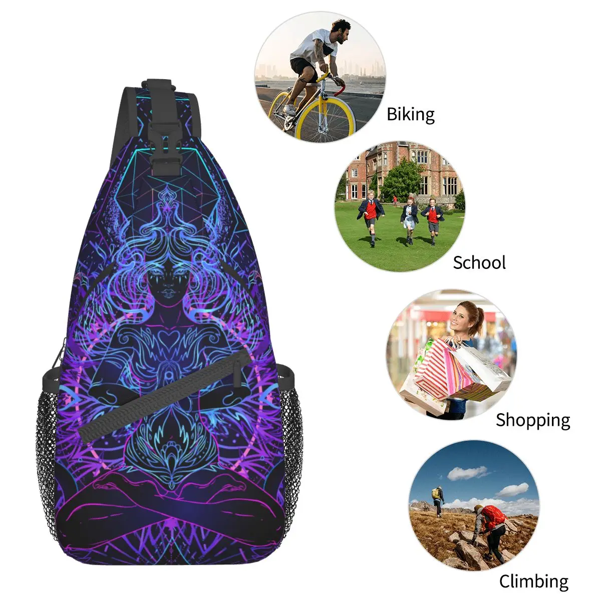 India Mandala Zen Buddha Crossbody Sling Bag Cool Chest Bag Mandala Psychedelic Shoulder Backpack Daypack Travel Hiking Travel