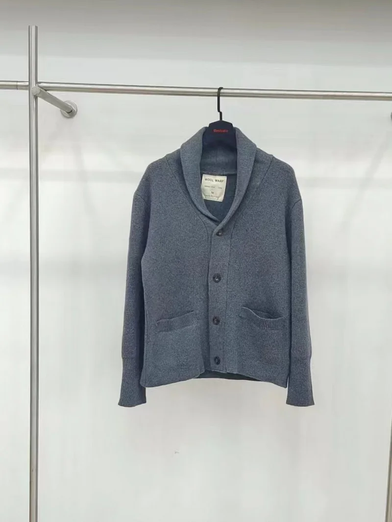 

Thiened 00% Merino Wool Men's Knitted Cardigan Spring Autumn een Fruit Collar Sweater Faion Urban Sle Long Sve Ca...