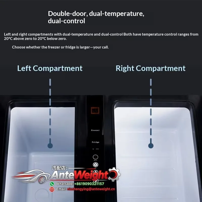 Dual-Door Dual-Temperature Dual-Control 45-Liter Large-Capacity Compressor Car Refrigerator Trolley Model 24V Dual Power