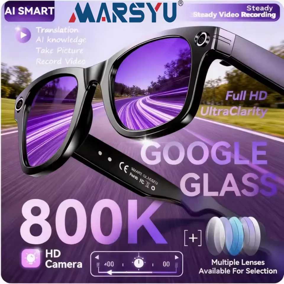 Умные очки Marsyu New AI: Bluetooth-звонки, камера 8K UHD 8 МП, голосовой помощник ChatGPT, музыкальный плеер, AI-перевод, умные солнцезащитные очки