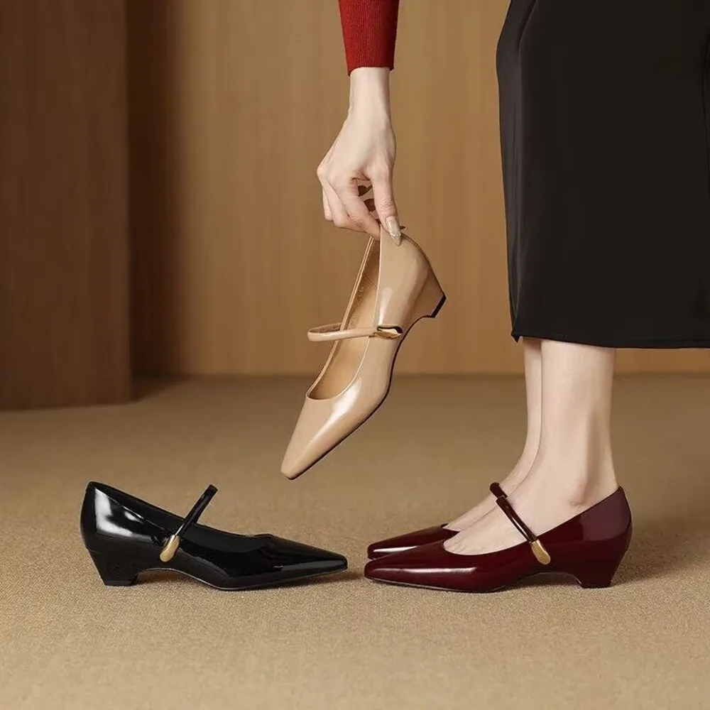 

Retro Style Thick Heel Women Mary Jane Shoes Fashion Shallow Pointed Toe Ladies Comfort Office Pumps Footwear