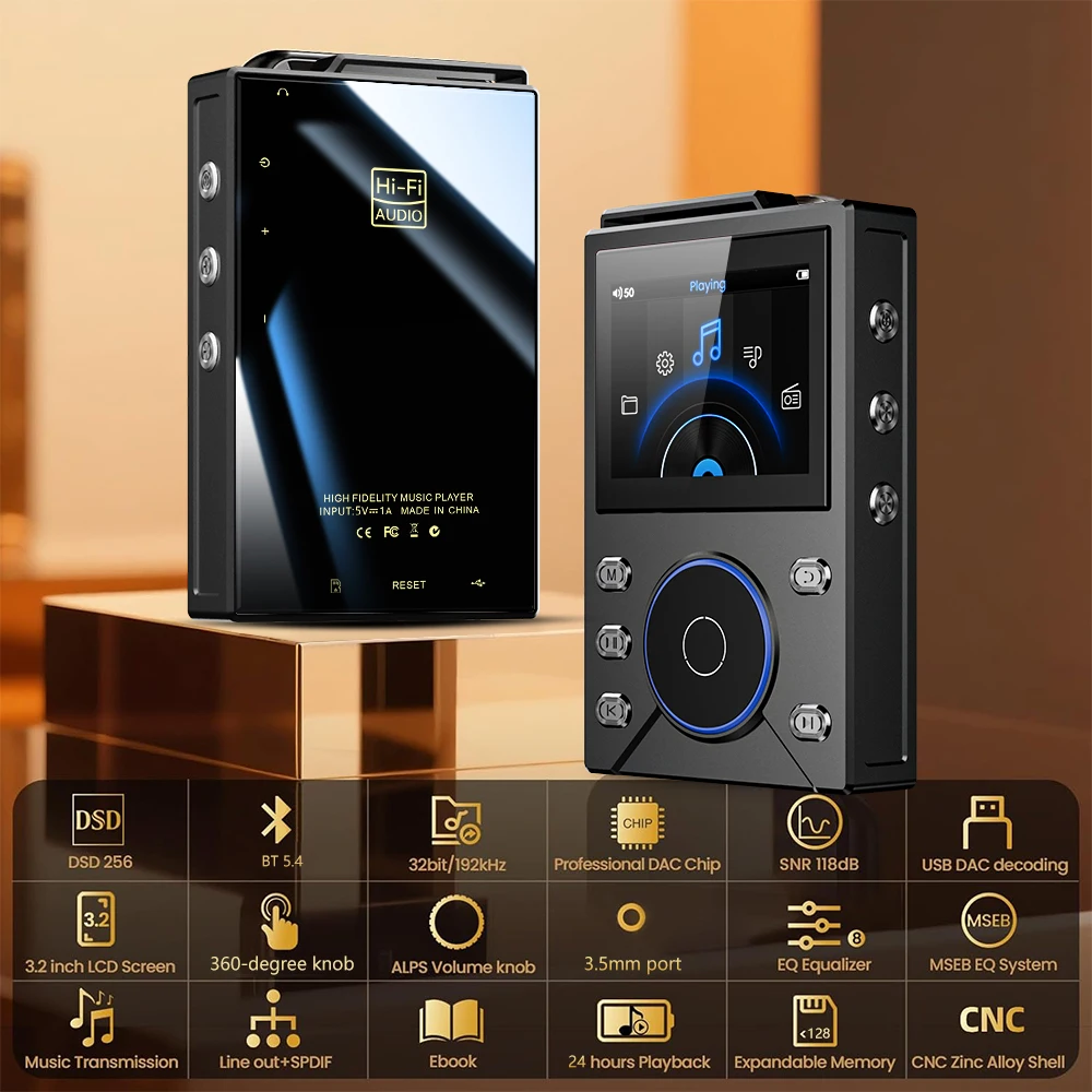Tela LCD de 2,4 polegadas, reprodutor de MP3 HiFi, Walkman de áudio digital portátil, reprodutor de música de alta fidelidade para viagens, deslocamentos, acampamento
