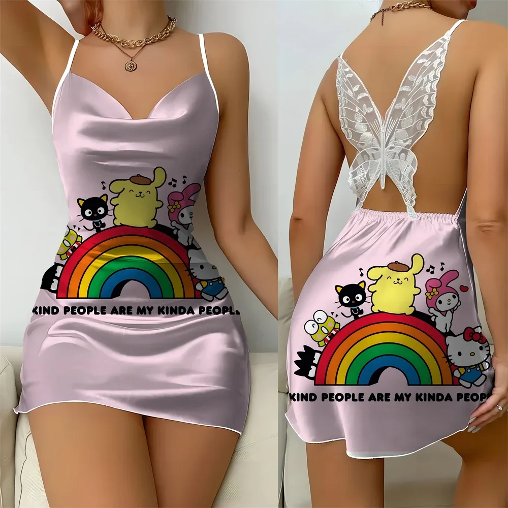 2024 Summer New Sleepwear for Women Sexy Female Pajama Disney Cartoon Pattern Nightwear for Women Romantic One Pieces Dresses