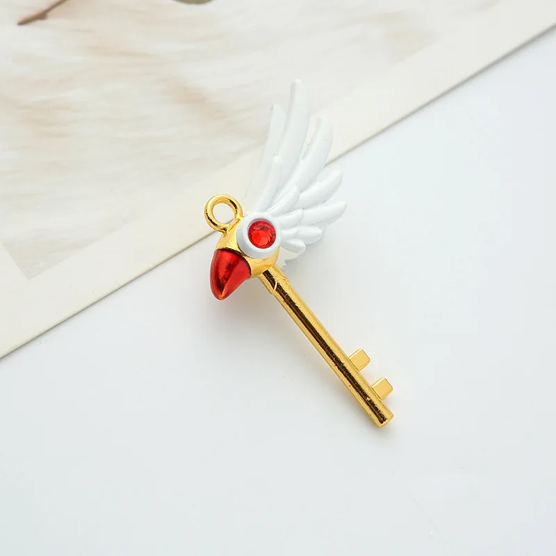 Cardcaptor Card Captor Kinomoto 사쿠라 버드 마술 지팡이 스틱 광대 카드 목걸이 펜던트 키 체인 열쇠 고리 소품 장난감 선물