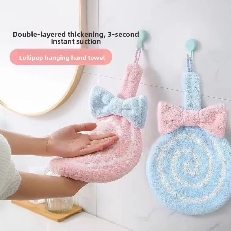 Cartoon Hand Towel Soft Absorbent Coral Velvet Embroidered Skin-friendly Microfiber Lollipop Wiping Cloth For Kitchen Bathroom