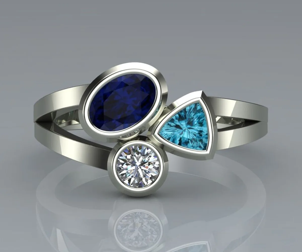 Anillos de Dedo de Acero Inoxidable con Circonita 5A de Tres Colores y Geometría Irregular Creativa para Mujer, Joyería Simple y Moderna para Regalo