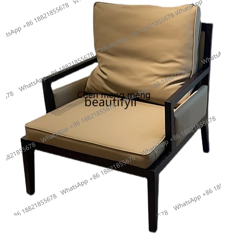 Leisure Chair Single-Seat Sofa Chair Minimalist Top Layer Cowhide Leather Solid Wood Office Chair FPR Guests