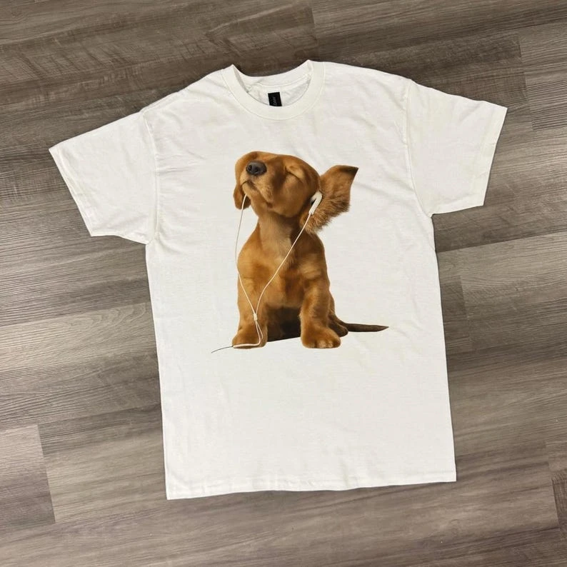 Relaxed Dog Music T-shirt Vintage Loose Oversized Unisex Print T-shirts for Men Women Fashion Hip Hop Casual soft high quality