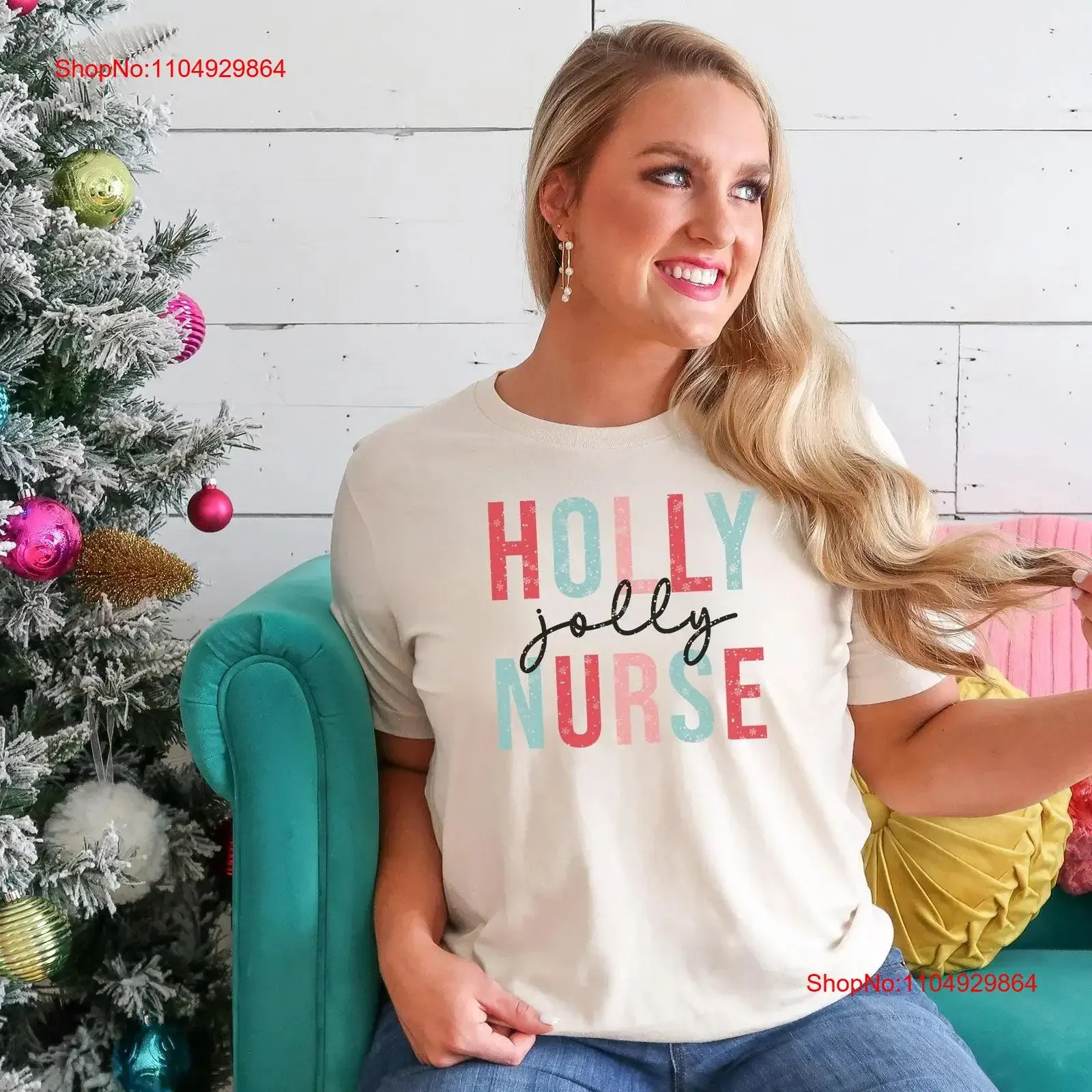 Holly Jolly enfermera profesión médica vacaciones Navidad ropa de temporada Bella lona camiseta camisetas suaves vintage lavado