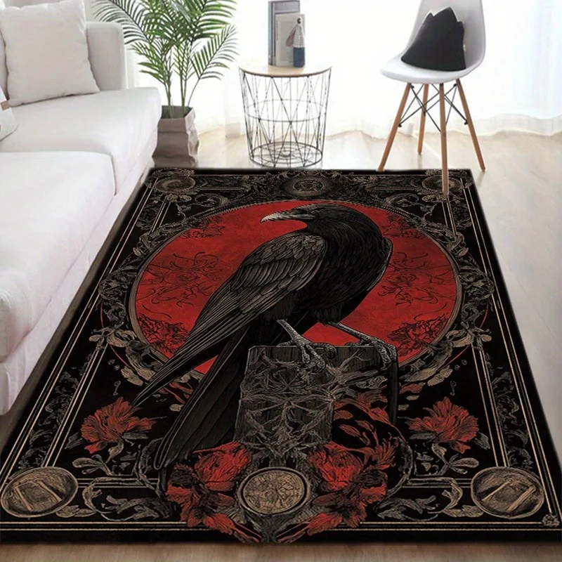 Luxurious Gothic-Inspired Black Raven Red Flowers Living Room Bedroom or Office Decor Bedroom Accent Rug Artistic Rug Design