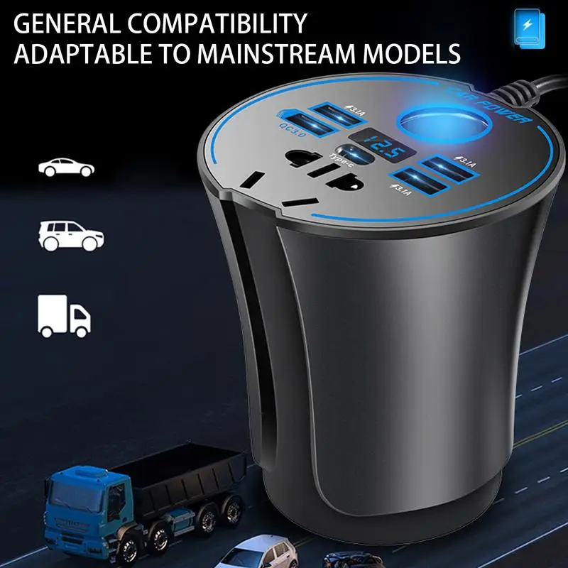 

Type-C Socket Charger Fast Charging USB Car Charger Adapter 12v/24v To 220v Safe Multi-function Auto Accessories For Laptops