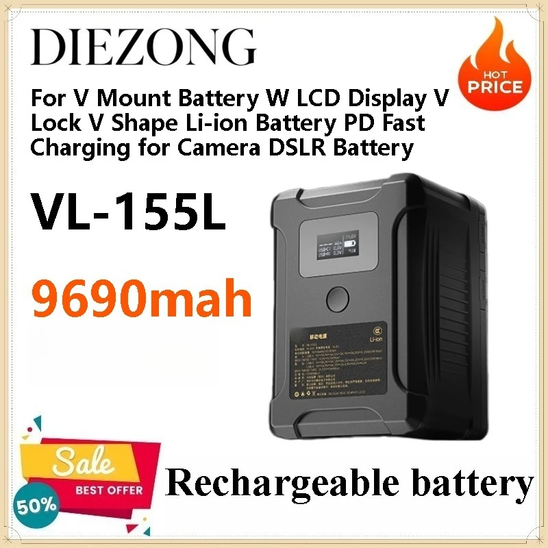 VL155 9690mah 14.4V For V Mount Battery W LCD Display V Lock V Shape Li-ion Battery PD Fast Charging for Camera DSLR Battery
