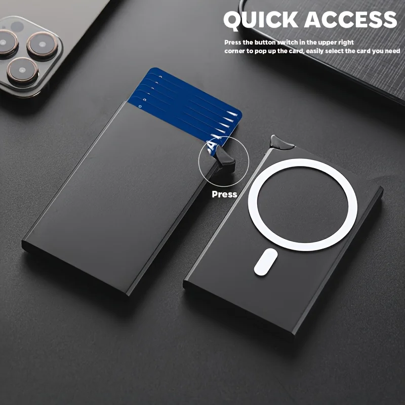 RFID Blocking Magnetic Suction Card holder Pop-Up Alloy Side Card Push Bag Business Automatic Large-Capacity Metal Box Wallet