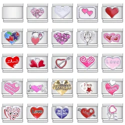 1PC DIY Stainless Steel Italian Charm Links Fit For 9mm Bracelets Women Men Jewelry Making Accessories Heart Love CZ Rhinestone