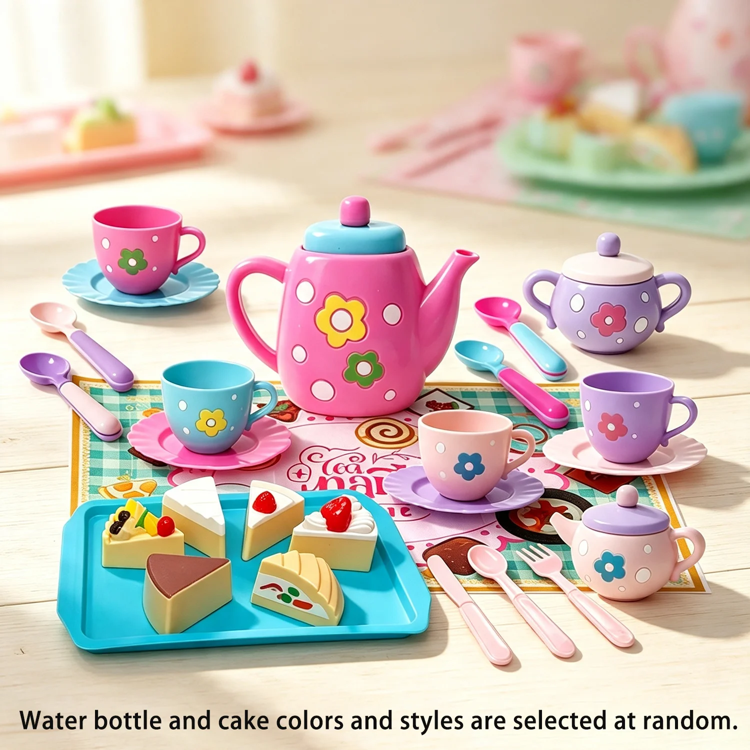 Kids Pretend Tea Party Play Set, Kitchen Role‑play Toy with Teapot Cups Dessert, Accessories Random, Gift for Boys Girls
