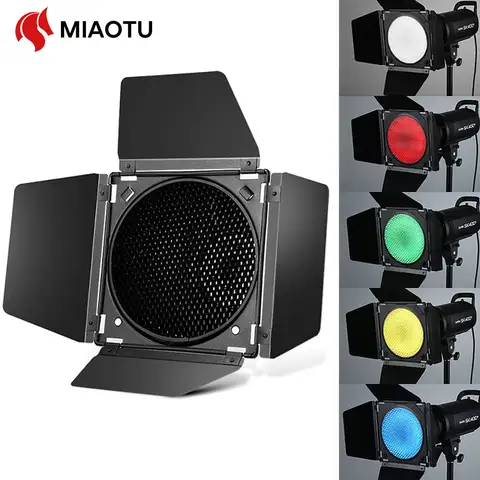 MIAOTU 4-Leaf Barndoors with Standard Bowens Mount Four-leaf Light Barrier For 18CM Standard Reflector Godox Photo Studio Flash
