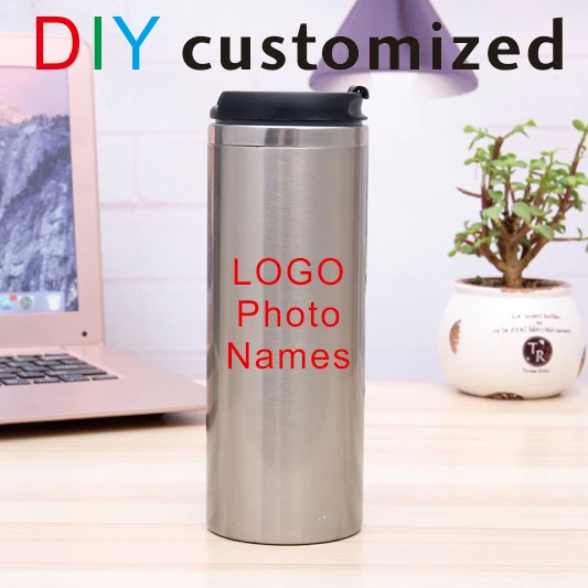 DIY 450ML Coffee Cup Customized Print with Your LOGO PHOTO Name TEXT Thermos Tumbler for Office Drink Water Keep Cold and Hot