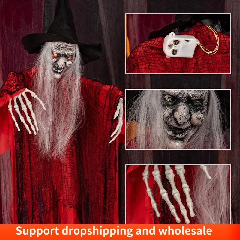 AA86 1Pcs Creepy Witch Conversation & Voice Activated Skeleton Used For Outdoor Decoration