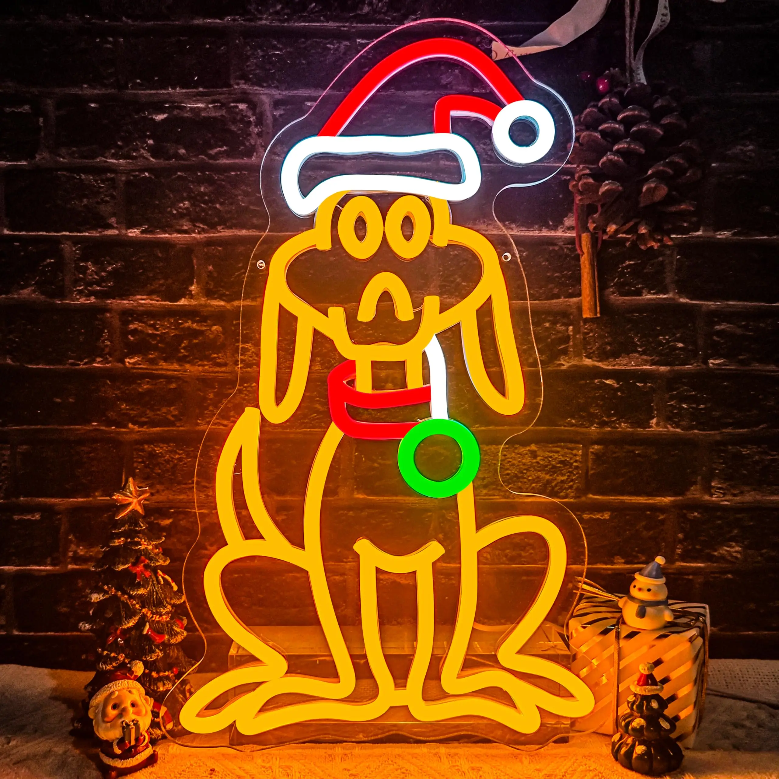 Christmas Neon Sign Dimmable Cartoon Dog Christmas Neon Light christmas LED Signs for Wall Decor for Bedroom Kids Room Living Ro