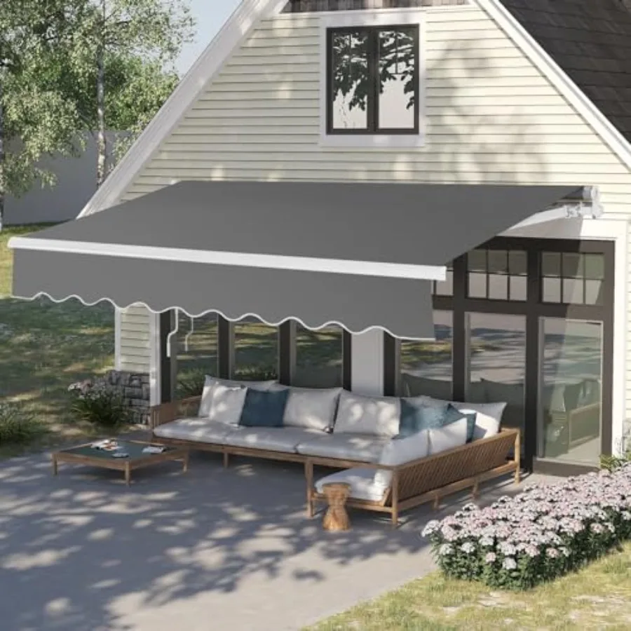Retractable Awning for Patio Awning Door Awning with Manual Crank Handle, Aluminum Frame Door Canopy UV Resistant Grey