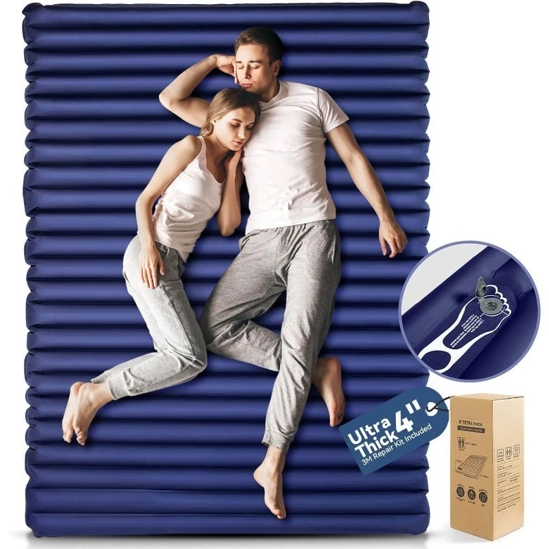 

Double Sleeping Pad For Camping, Ultralight 4" Extra-Thick Camping Mattress 2 Person, Inflatable Backpacking Sleeping