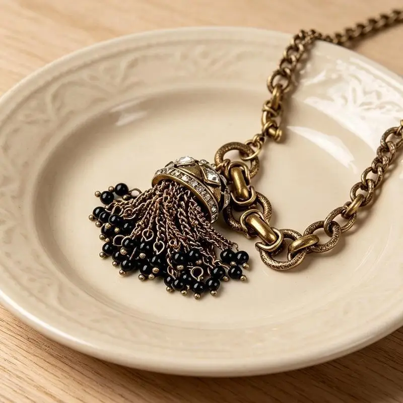 1 Stück, modischer Schmuck für Mädchen, Partygeschenk, Perlenkette mit Anhänger und Strass-Quasten, Halskettenanhänger für Damen. – Detail 3