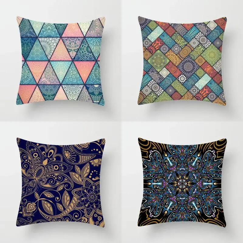 Colorful Geometric & Ornate Patterned Pillow Covers Pattern Cushion Cover Suitable For Sofa Bedroom Car Pillow Cover
