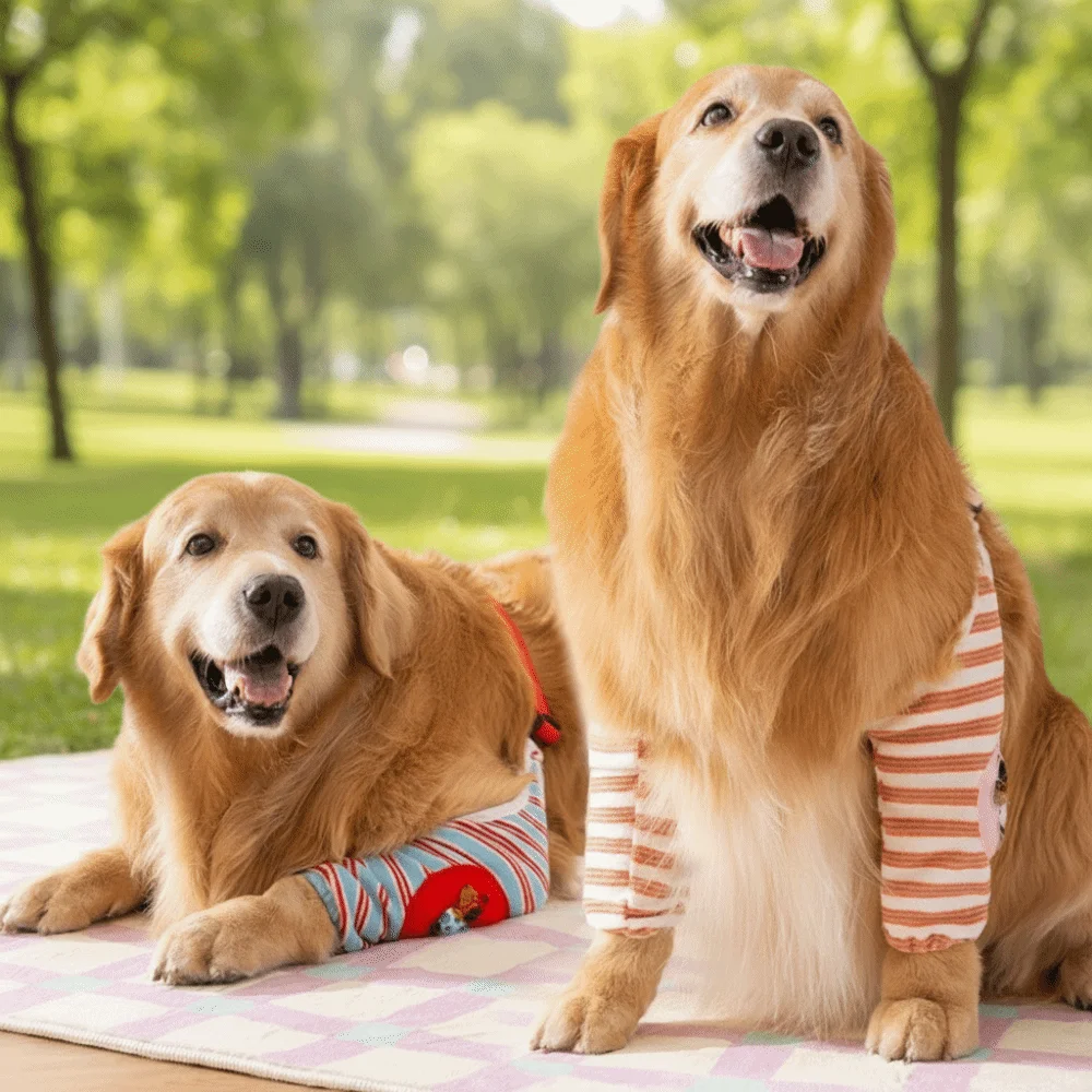 

Striped Design Dog Elbow Warmers Soft Comfortable Puppy Joint Protector Adjustable Cartoon Pattern Dog Knee Leg Guards