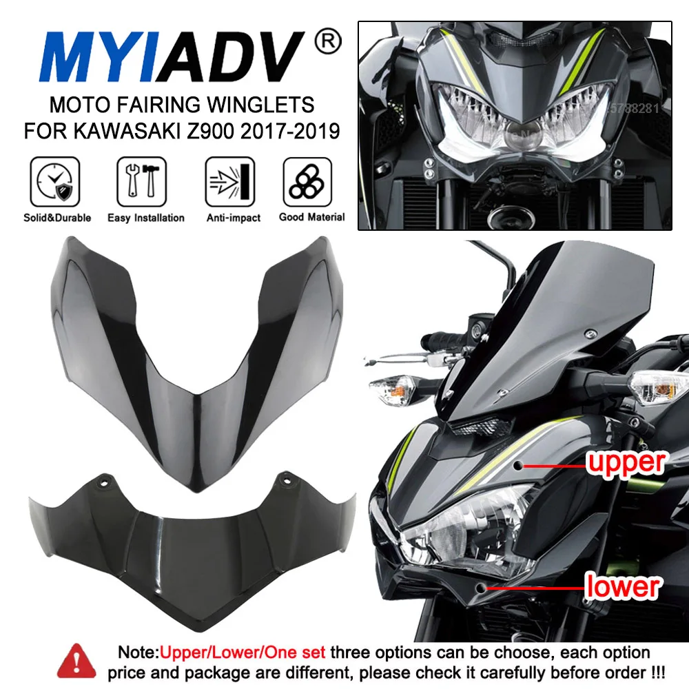 

For Kawasaki Z900 2017 2018 2019 Unpainted Upper Lower Headlight Cover Front Beak Nose Cone Extension Extender Fairing Winglets