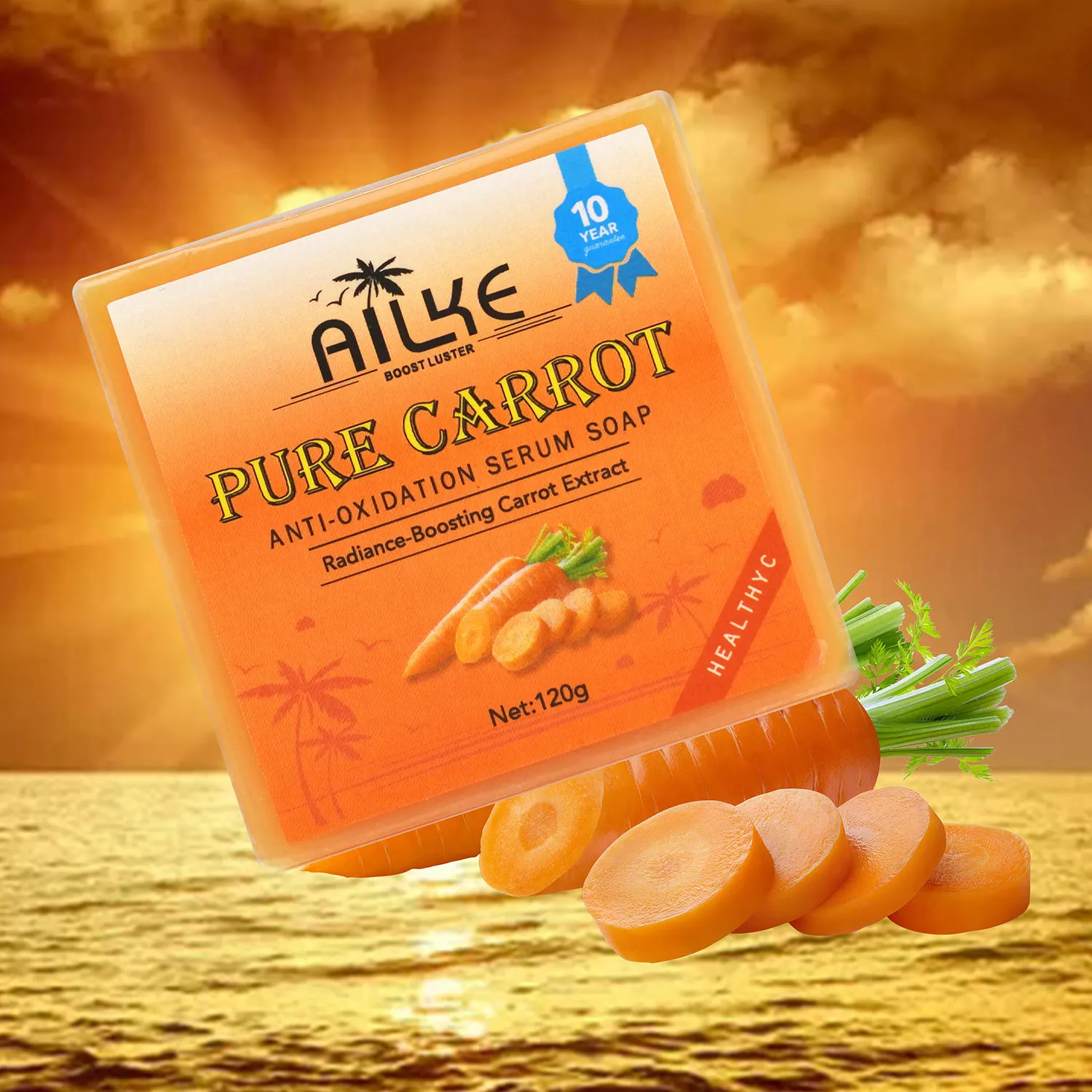 AILKE-Sabonete Soro Anti-Oxidação de Cenoura Pura, Manchas de Limpeza, Sabonete Clareador da Pele, com Vitamina C, Uso Corporal e Rosto