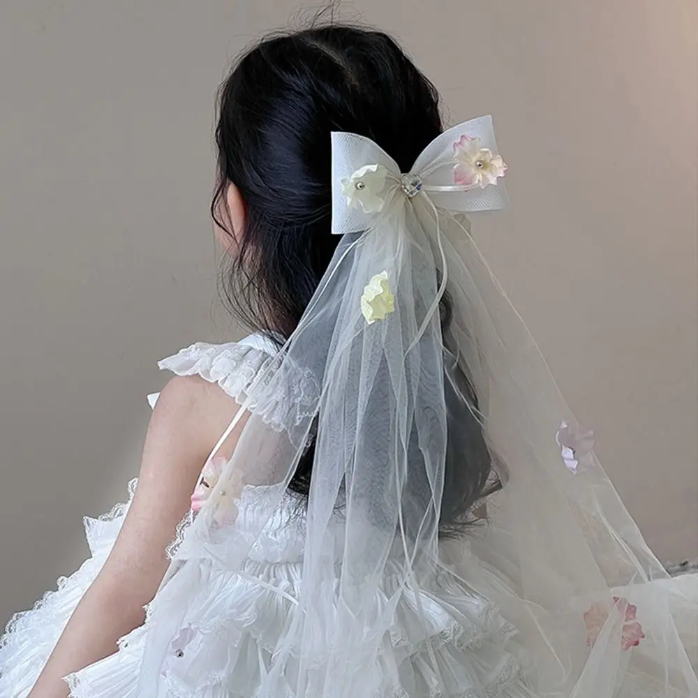 

New Flower Girls Bow Garland Veils Children Party Tulle Wreath Wedding Photography Princess Headwear for Kids