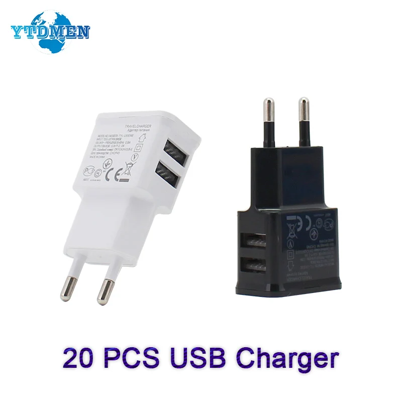 20PCS Travel Charger 5V2A USB Charging Head EU Plug Dual Port Mobile Phone Adapter For iPhone 13 12 Pro Max Samsung Xiaomi