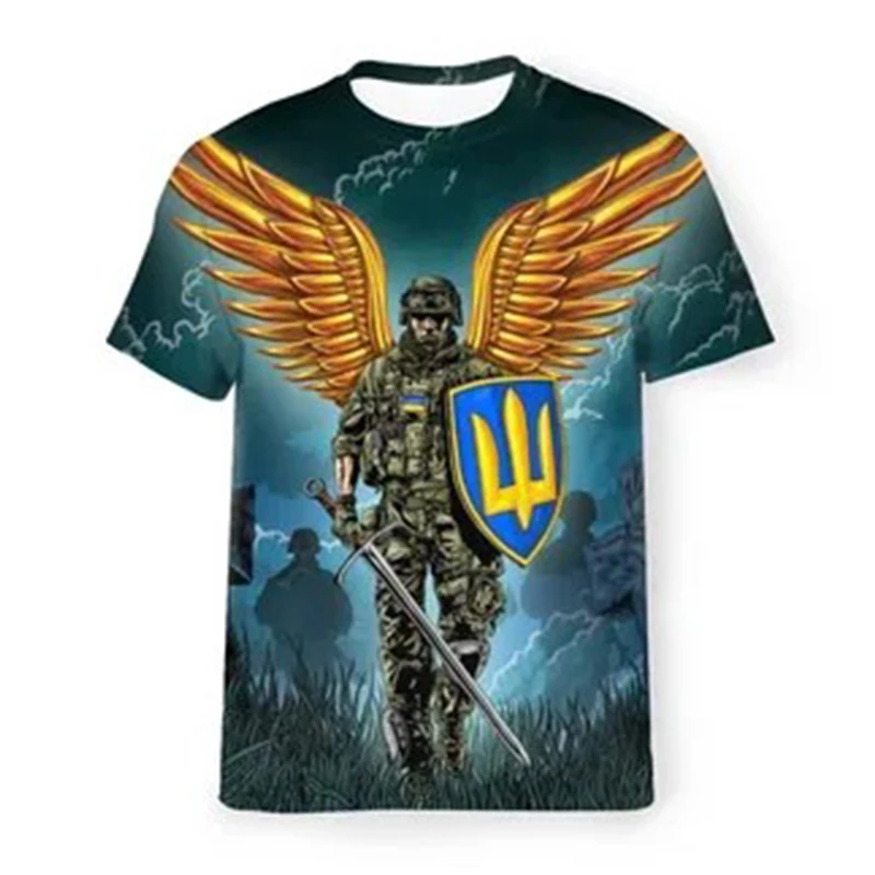 Ukrainian Flag Summer Printing Fashion New Men\'s And Women\'s Street Culture Casual Slim Vintage 0-Neck Short Sleeve T-shirt Tops