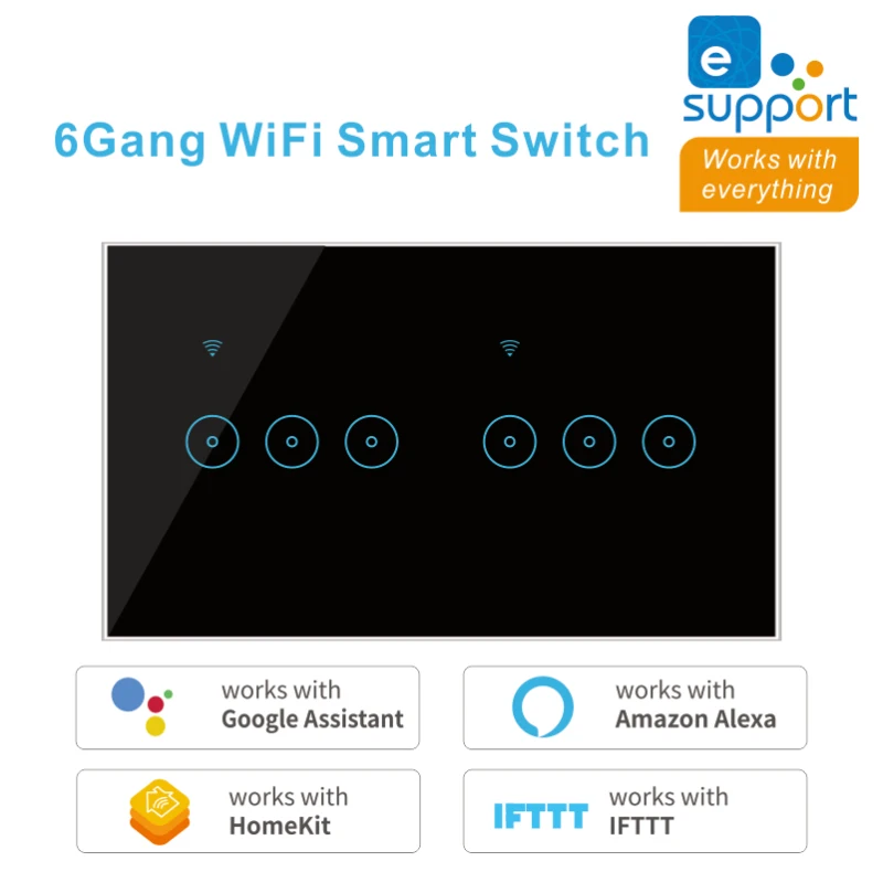 New Ewelink Wifi Smart Light Touch Switch ,EU Standard 4/5/6 Gang WiFi Wall Switch Voice Control Work With Alexa Google Home