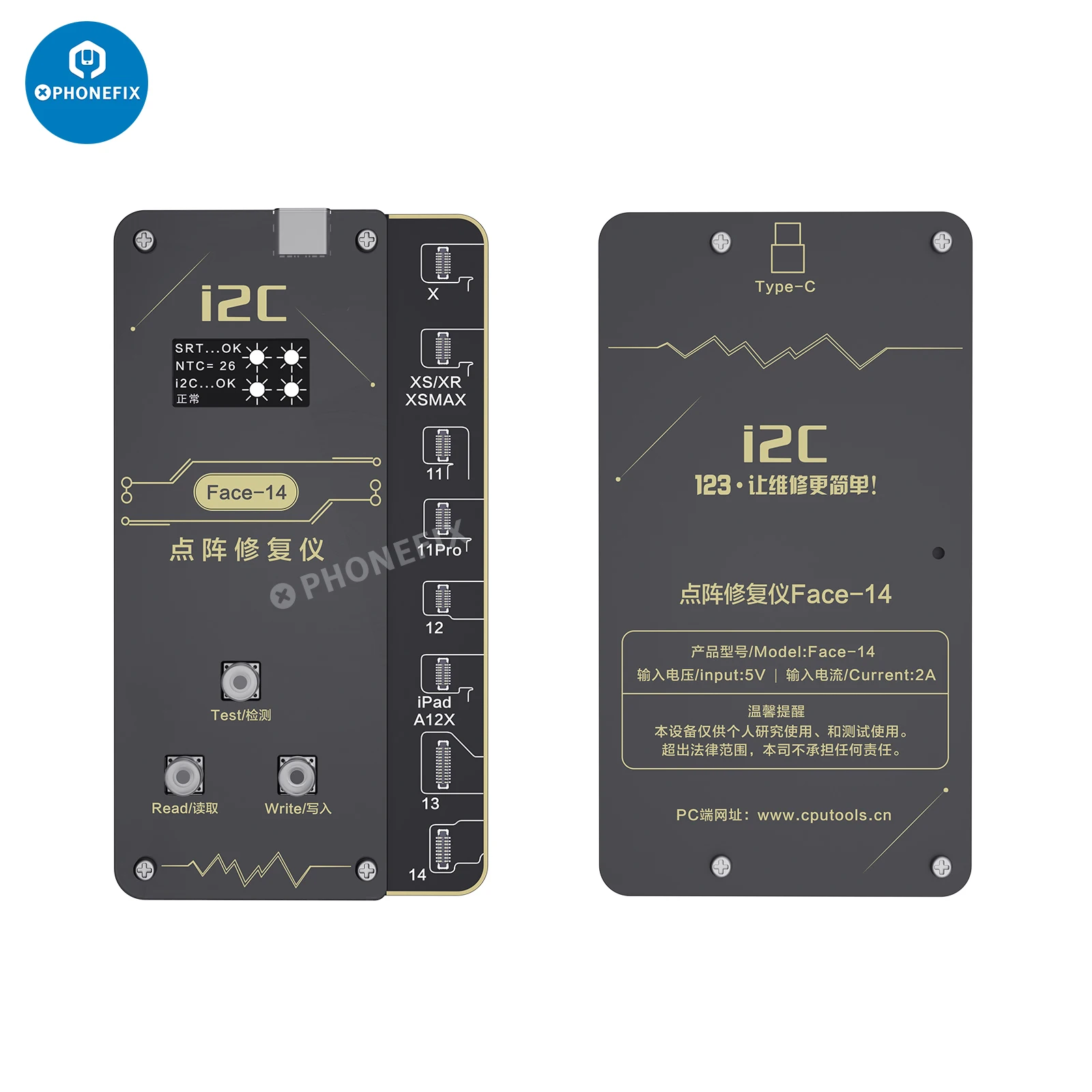i2C Face-14 Dot Matrix Programmer for iPhone X XR XS MAX 11 12Pro 13 Pro Max 14 Fix Face ID Not Working higher and lower problem