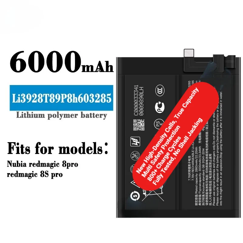 Li3928T89P8h603285 for ZTE Nubia Redmagic 8pro/8S Pro Phone Battery 0 Cycle High Capacity Battery Replacement Bateria with Tools