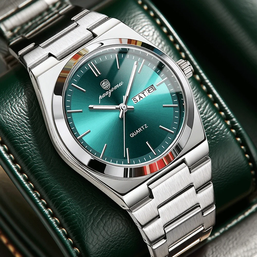 

Новые мужские часы, легкие элитные брендовые часы из нержавеющей стали с двойным календарем, водонепроницаемые мужские деловые часы для отдыха, модные кварцевые часы