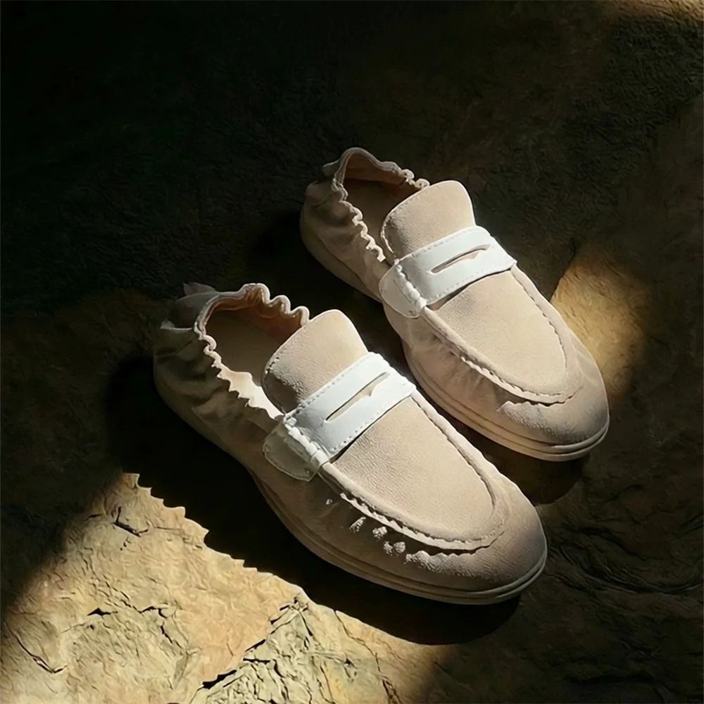 Anti Suede Casual Loafers Men Round Toe Thin Sole Slip On Flat One Foot Lazy Shoes Luxury Handmade Soft Sole Single Shoes