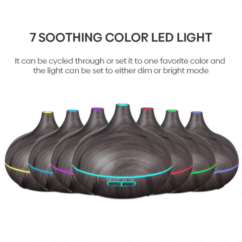 

High Quality 500ml Aromatherapy Essential Oil Diffuser Wood Grain Control Ultrasonic Air Humidifier with 7 Colors Light
