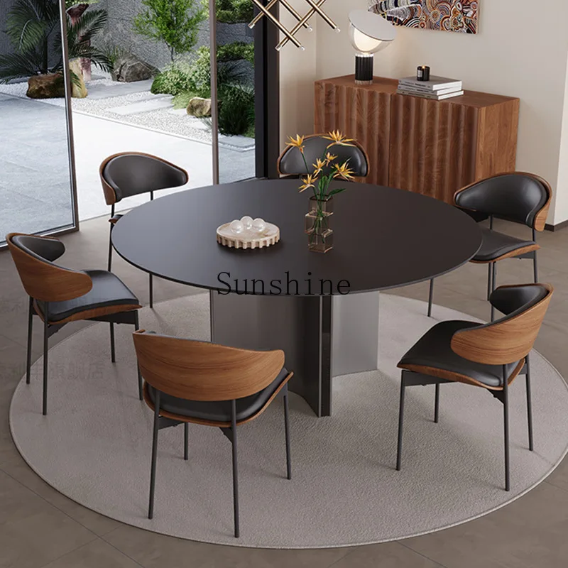 Simple modern household Italian light luxury high-end round dining table with turntable