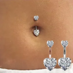Zircon Heart Belly Button Rings for Women Nombril Ombligo Navel Ring Surgical Steel Barbell Crystal Round Body Piercing Jewelry