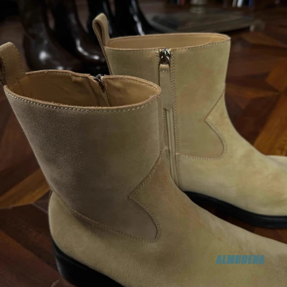 Classic Men High Top Ankle Boots Multi Color Side Zip Low Heel Outdoor Spring Autumn Versatile Simple Daily Casual Short Boots
