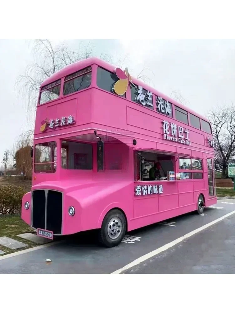 Double Decker Bus Dining Car Commercial Restaurant Mobile Multifunctional Coffee Milk Tea Truck