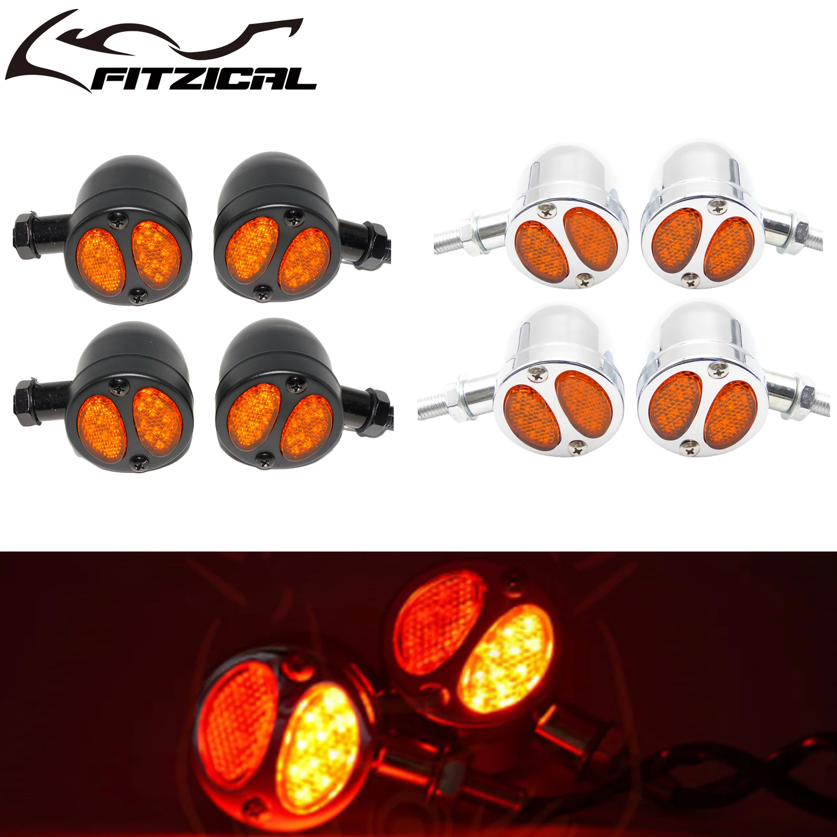 4xMotorcycle 3 in 1 Doule Colors 10MM LED Turn Signal Light Bullet Indicator Lights For Harley Chopper Bobber Cafe Racer Custom