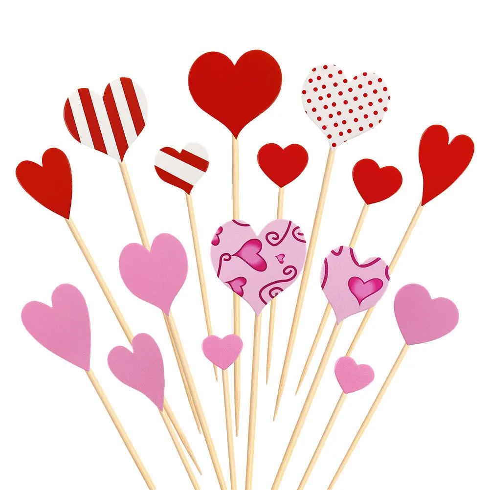 

10Packs Red Heart Cupcake Toppers Cake Adornments Decorative Fruit Picks for Valentine's Day Party Wedding Event