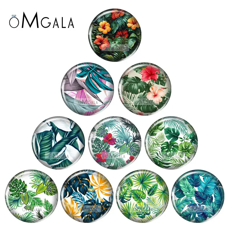 

Colorful Tropical Leaves with Flowers 12mm/16mm/18mm/25mm Round photo glass cabochon demo flat back Making findings