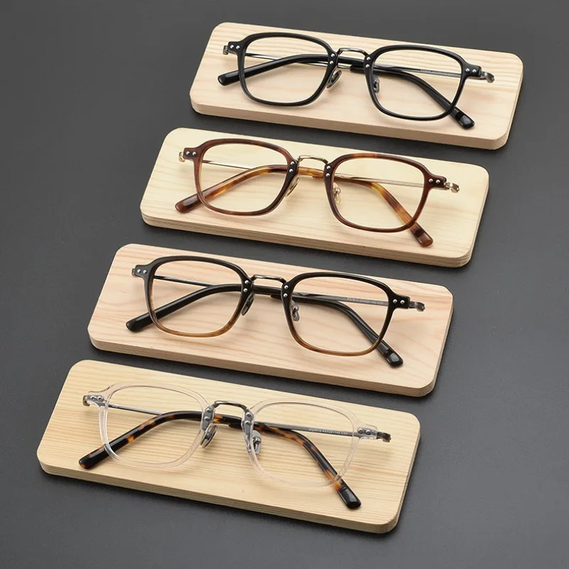 Vintage Acetate Japanese Handmade Square Ultra light Pure Titanium Eyeglasses Frame Men Women High Degree Myopia Glasses Eyewear