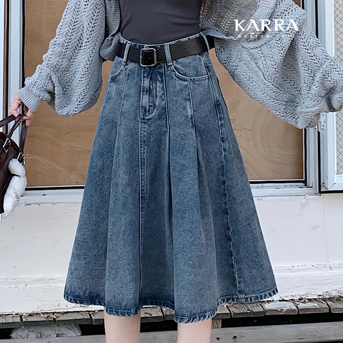 KARRA flare-me-me-denim skirt _ KB4SSK025C