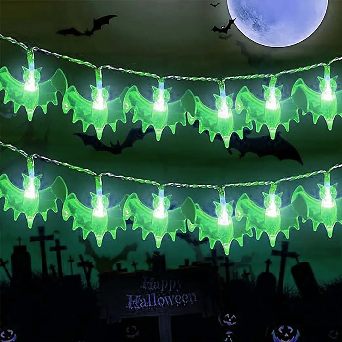 سلسلة مصابيح ليد على شكل خفاش أرجواني وأخضر لهالوين ، طاقة بطارية ، غرفة نوم ، حفلة ، غرفة منزل ، ديكورات حديقة ، 1 1.8