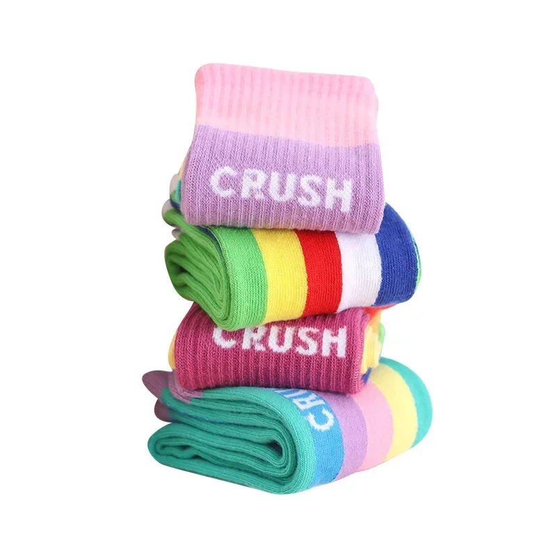 Girls Cotton Rainbow Multicolor Bankle Socks Short below Knee High 3-15 Years Old Lovely Infant Baby over Knee Sock Collection